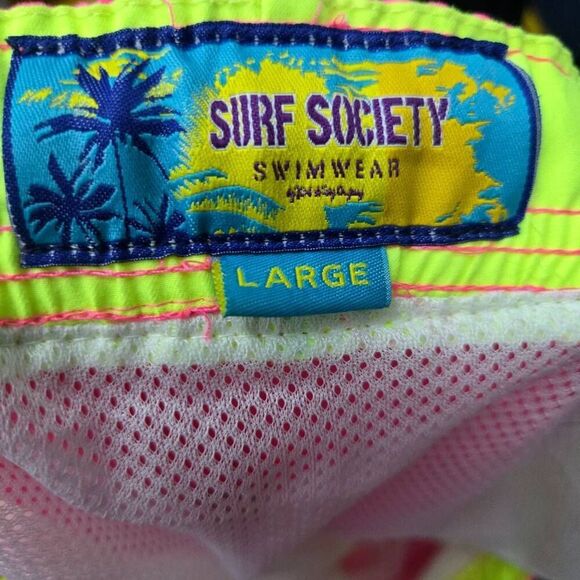 Surf Society Swim Trunks Men’s Large Pink Neon Board Short Vintage 90s Style - Picture 6 of 6